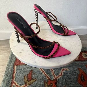 Y2K Animal Print Strappy Open Toe Stiletto Single Sole Mule Sandals